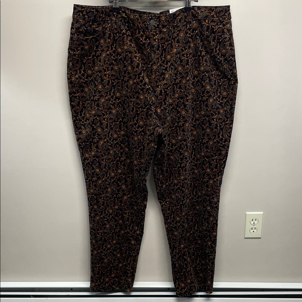 NWT Croft & Barrow Straight Leg Mid Rise Paisley Stretch Corduroy Pants 22W